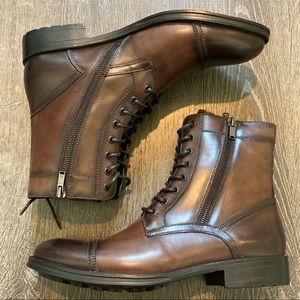 Kenneth Cole Men’s Hugh Leather Boots Cognac Size 9.5 NWOB